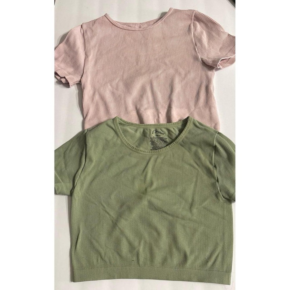 Ribbed Knit Cropped Tops (Pink and Green) size 10/12 Bundle